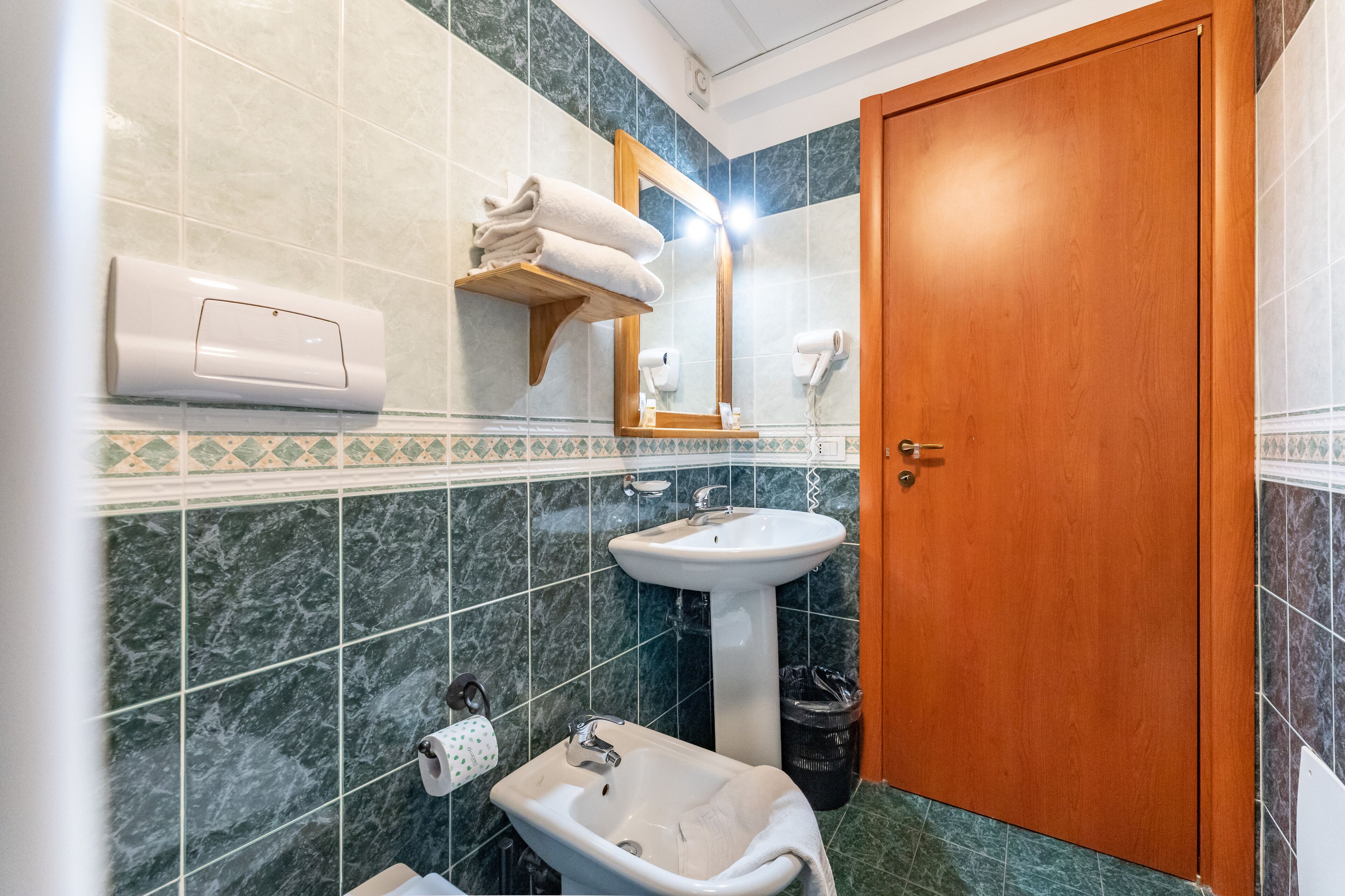 single room | bathroom | shower, hair dryer, bidet, towels