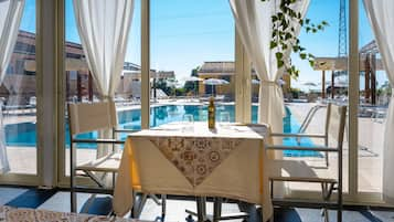 Mediterranean cuisine, pool views 