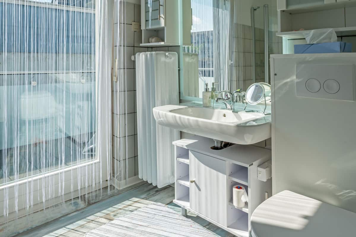 basic apartment | bathroom | hair dryer, bathrobes, towels