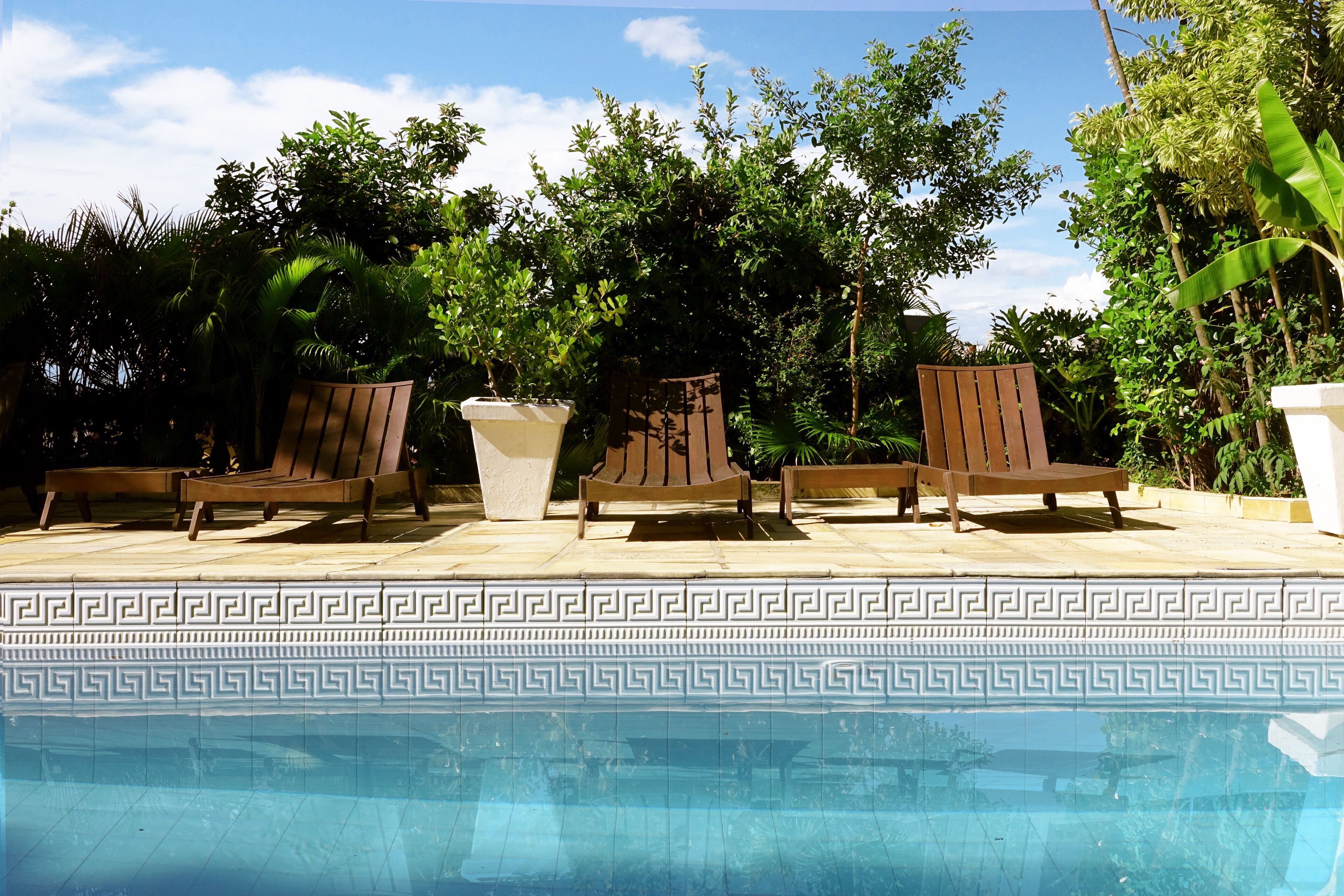 Outdoor pool, pool loungers