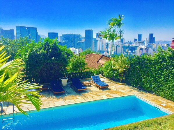 Outdoor pool, pool loungers