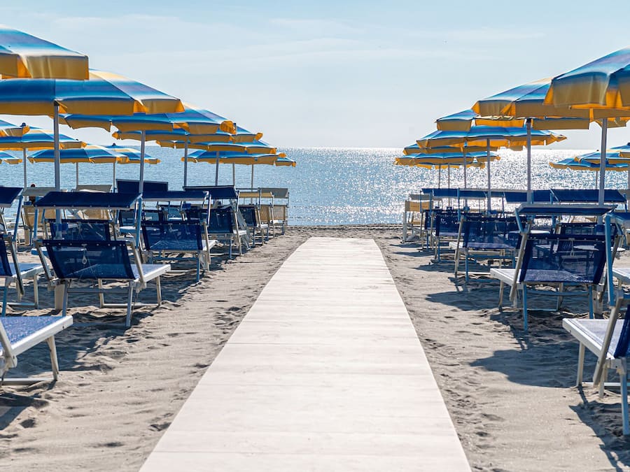 Sun-loungers, beach umbrellas