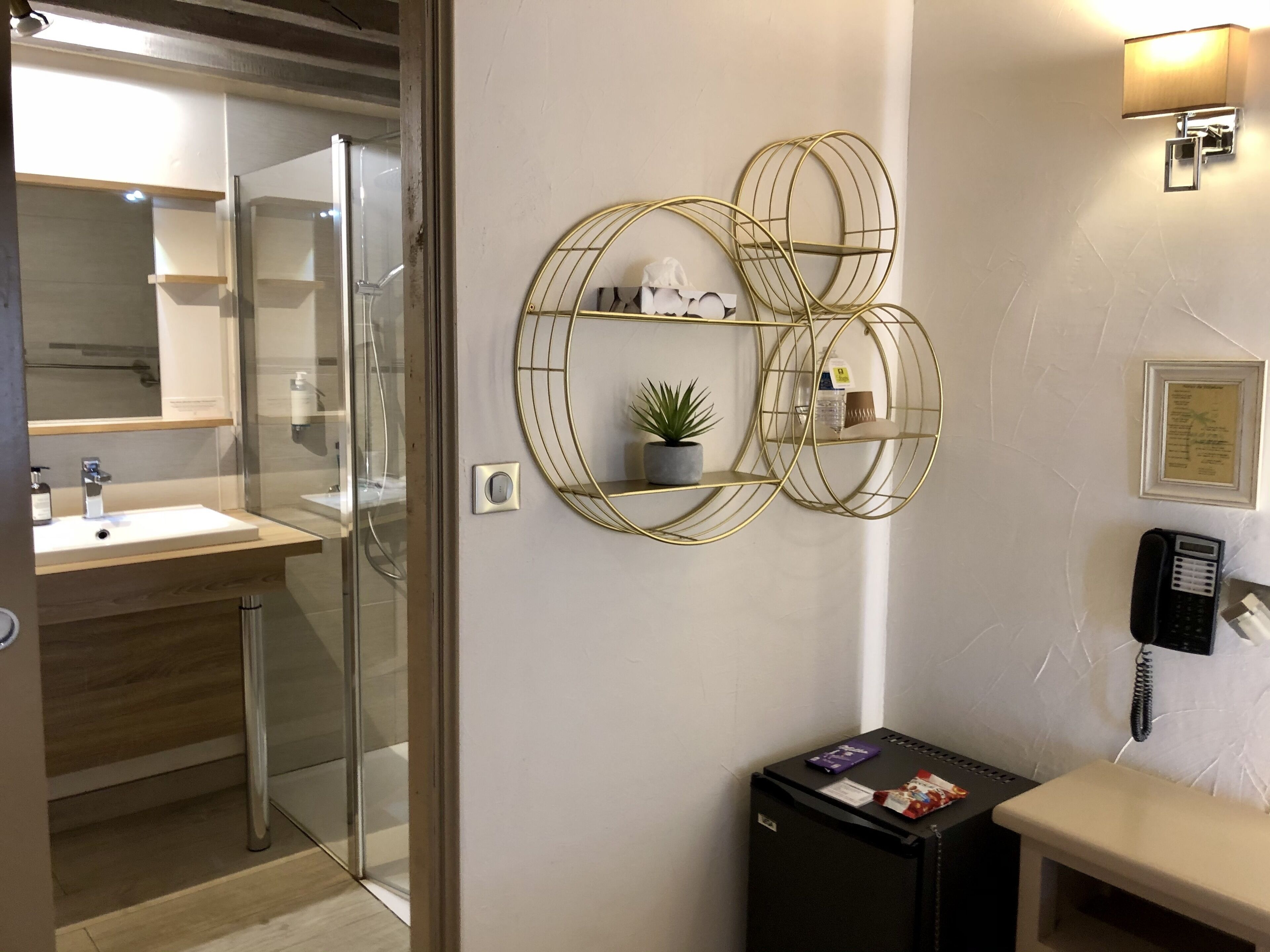 superior single room | bathroom | hair dryer, towels