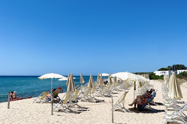 On the beach, white sand, beach umbrellas