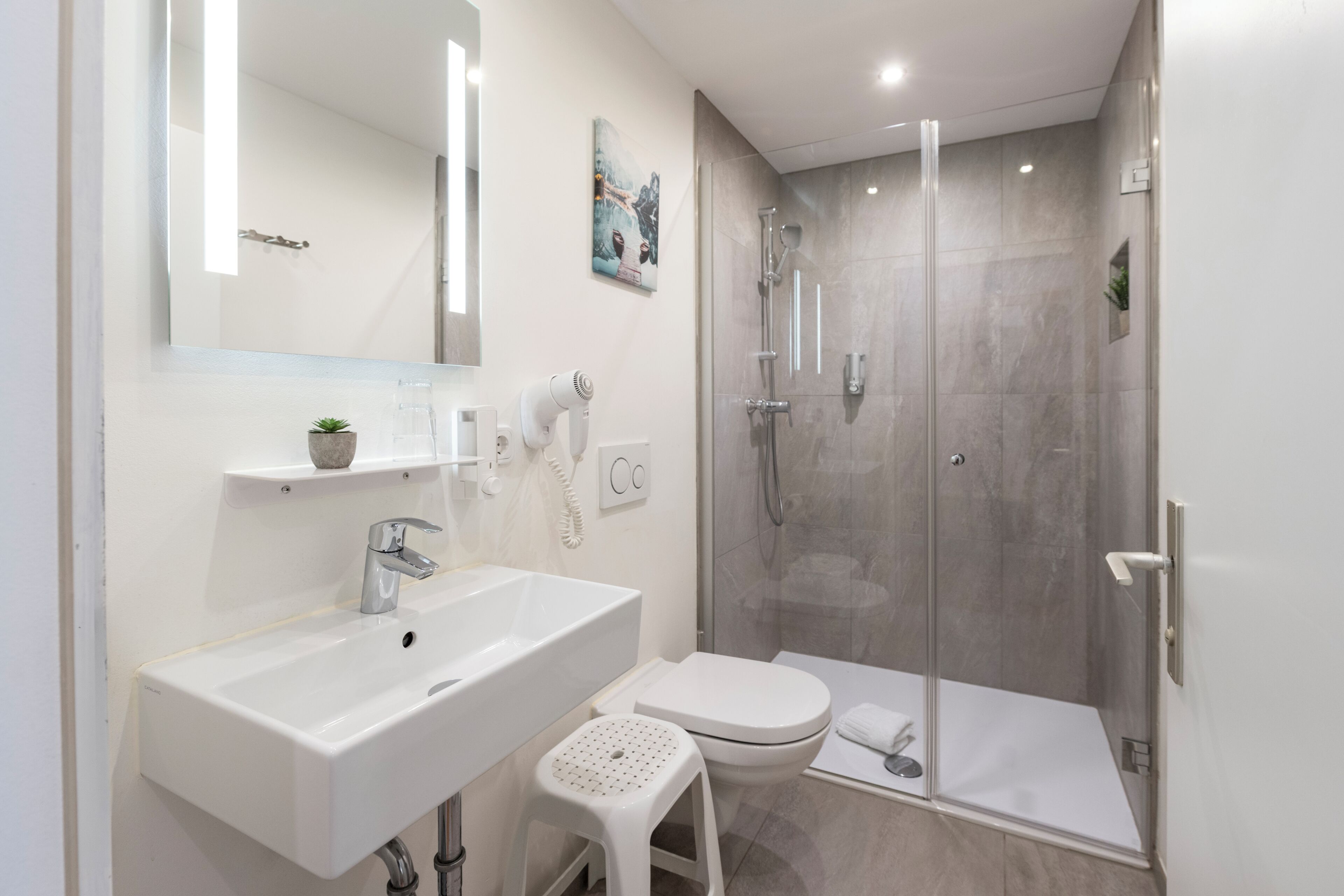 Dreibettzimmer | Badezimmer | Duschwanne, kostenlose Toilettenartikel, Haartrockner, Handtücher