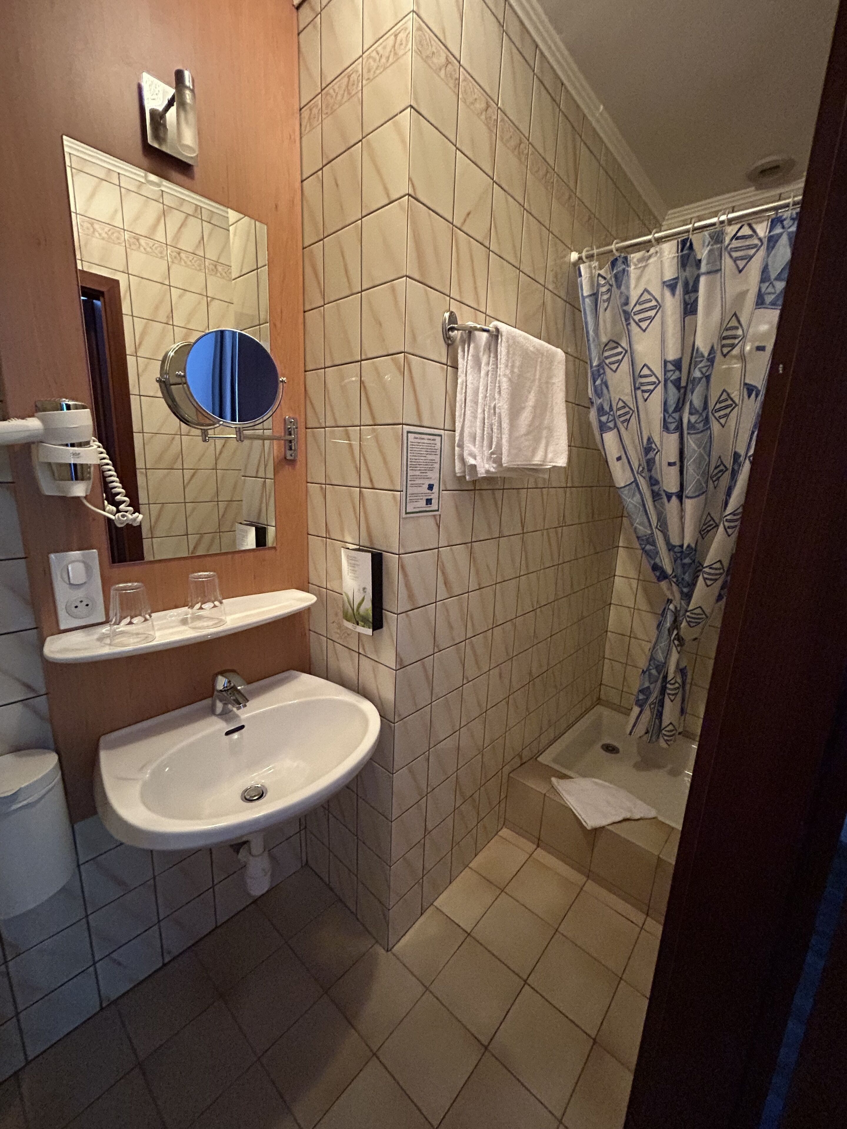 shower, free toiletries, hair dryer, towels