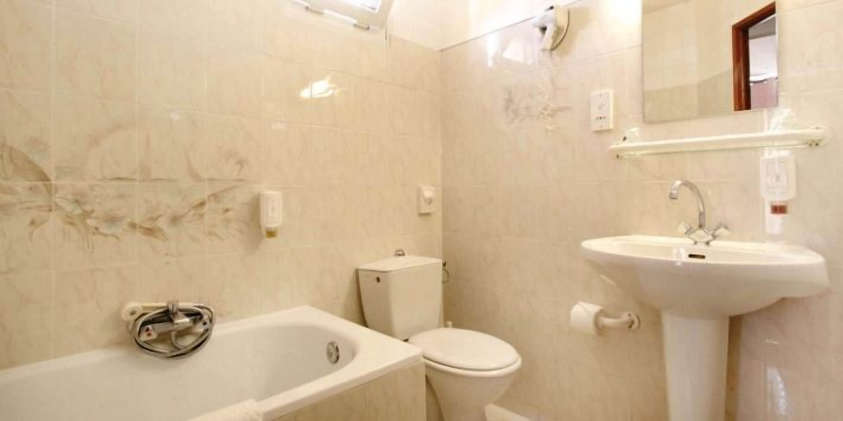 free toiletries, hair dryer, towels