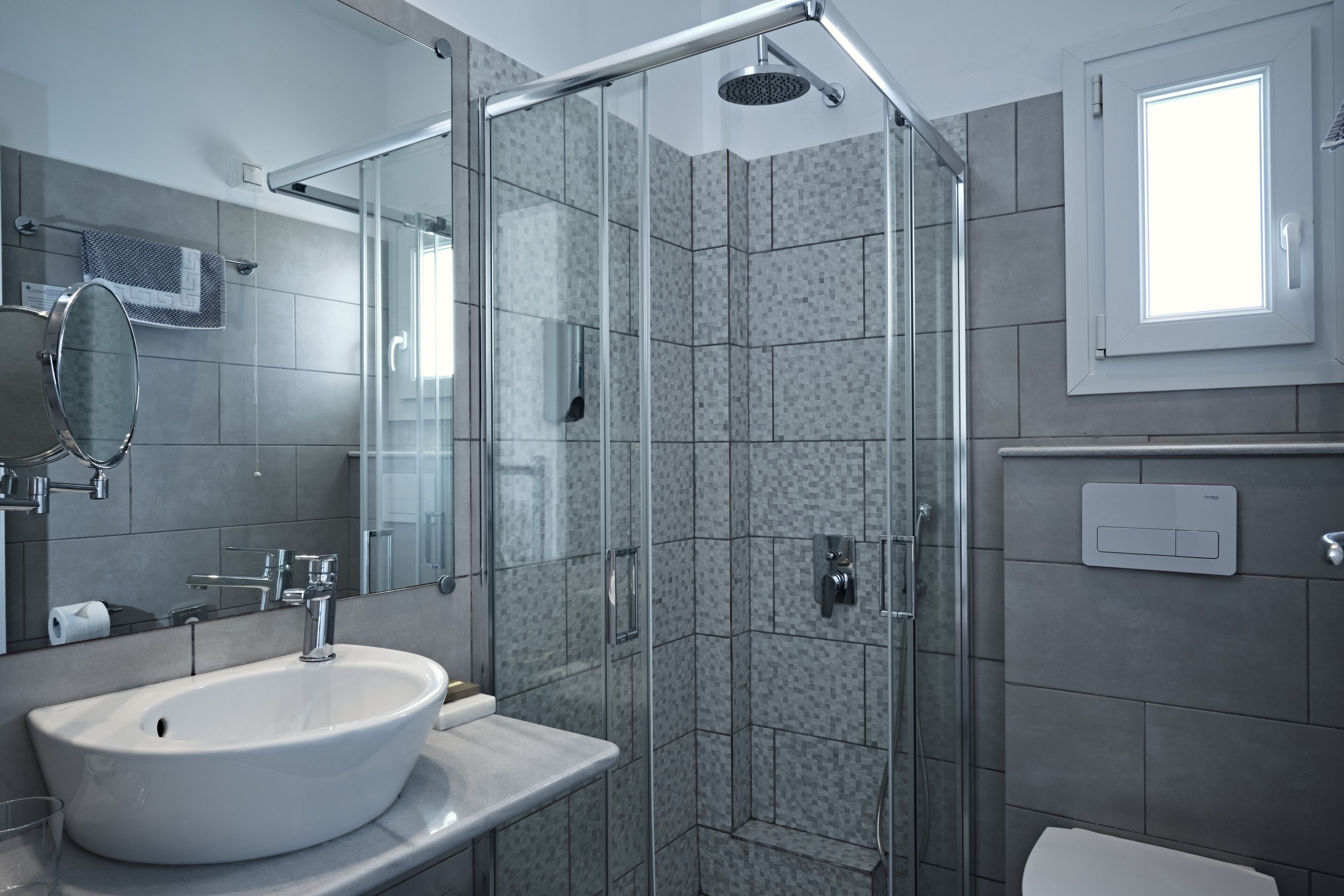 quadruple room, garden view | bathroom | shower, eco-friendly toiletries, hair dryer, bathrobes