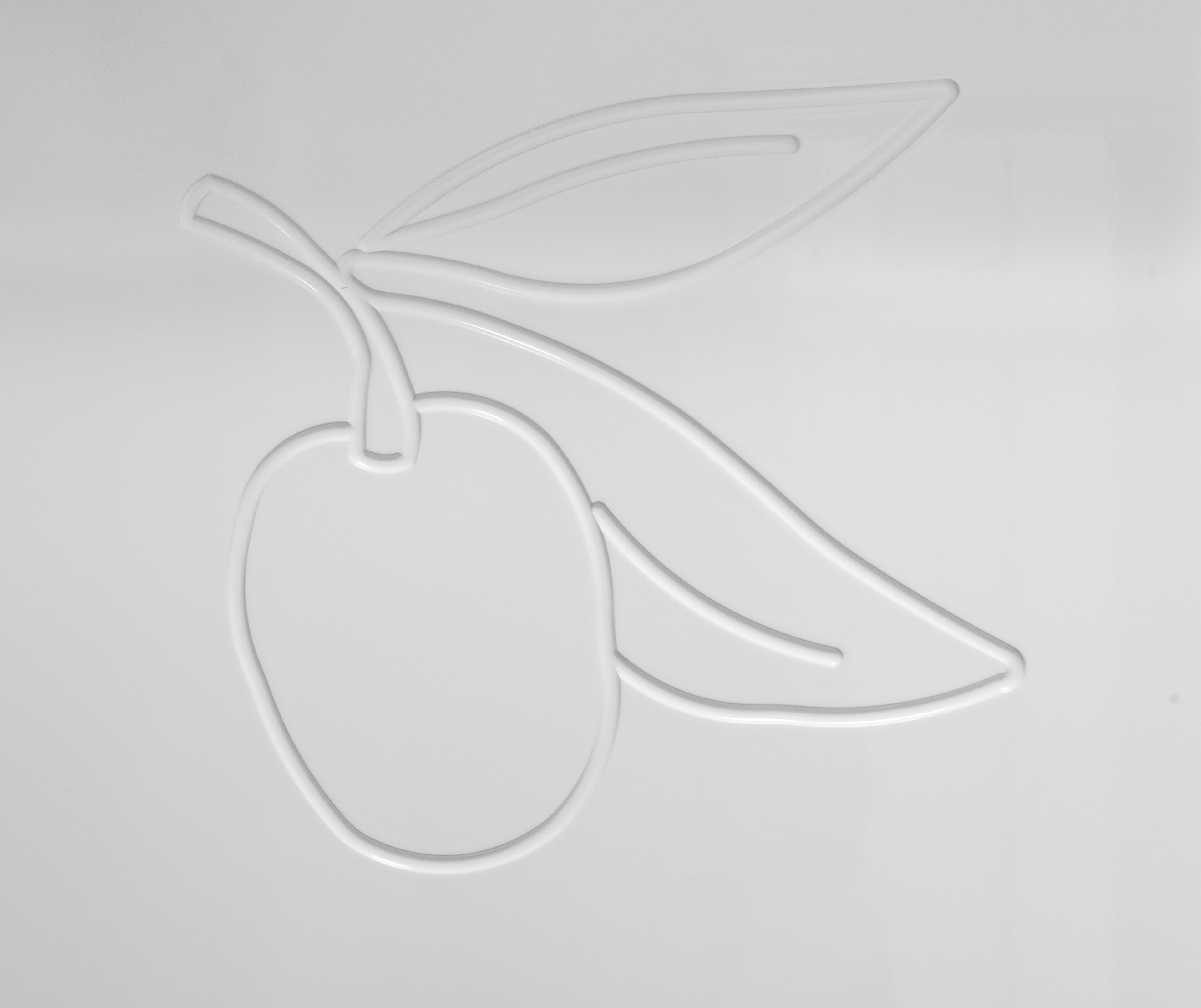 Un simple dessin représentant un fruit avec une tige et des feuilles.