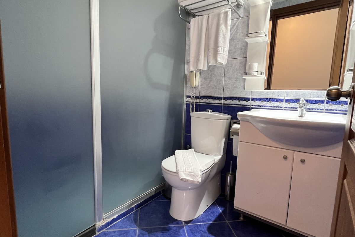 shower, free toiletries, hair dryer, slippers