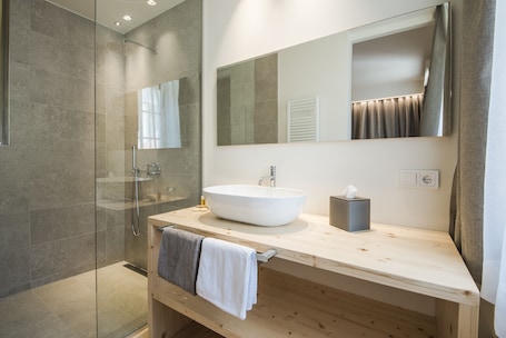 Doppia Standard, 1 camera da letto, vista montagna, lato montagna | Bagno | Doccia, asciugacapelli, bidet, asciugamani. Gasthof zum Hirschen