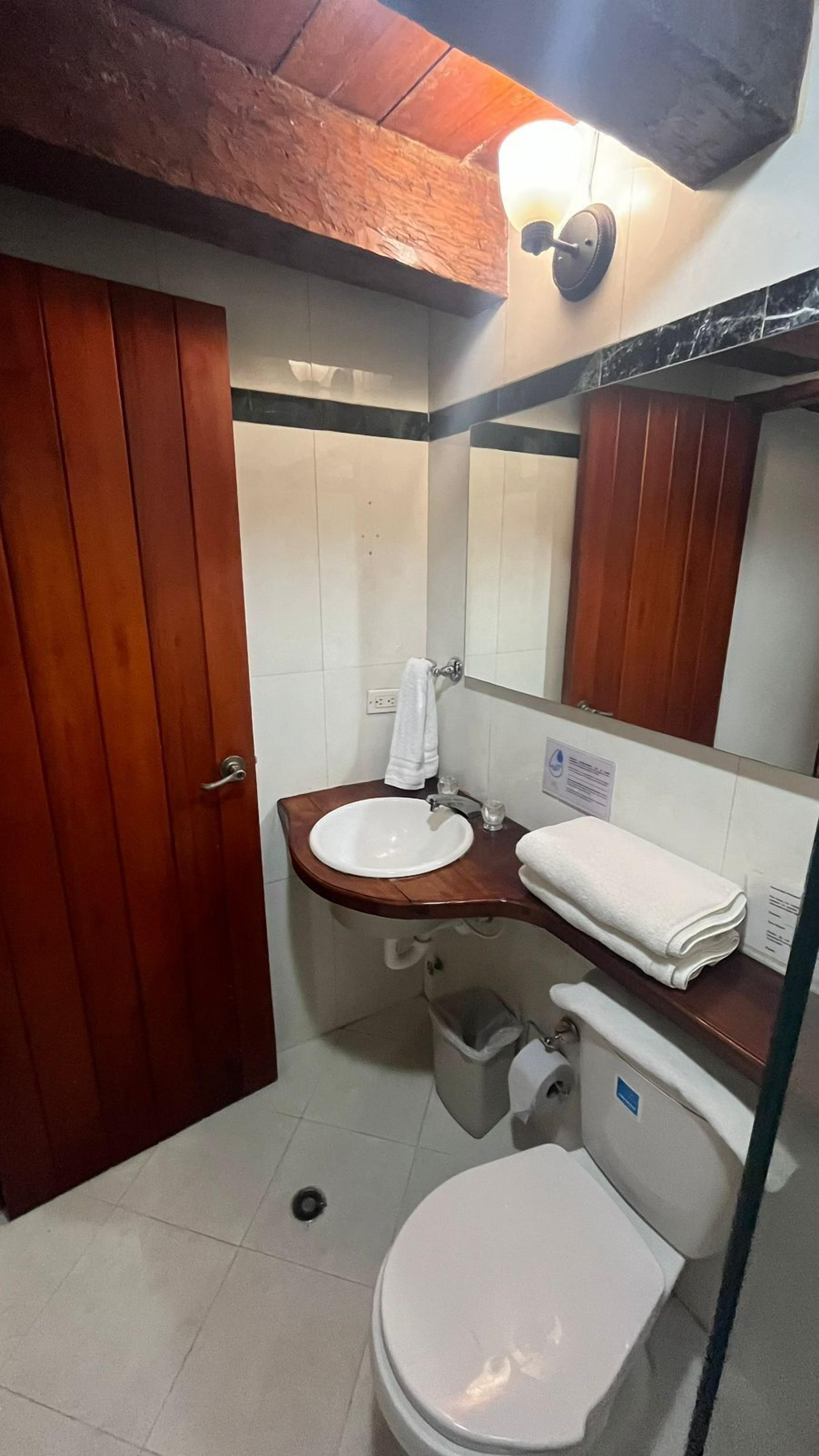 economy room | bathroom | shower, hair dryer, towels