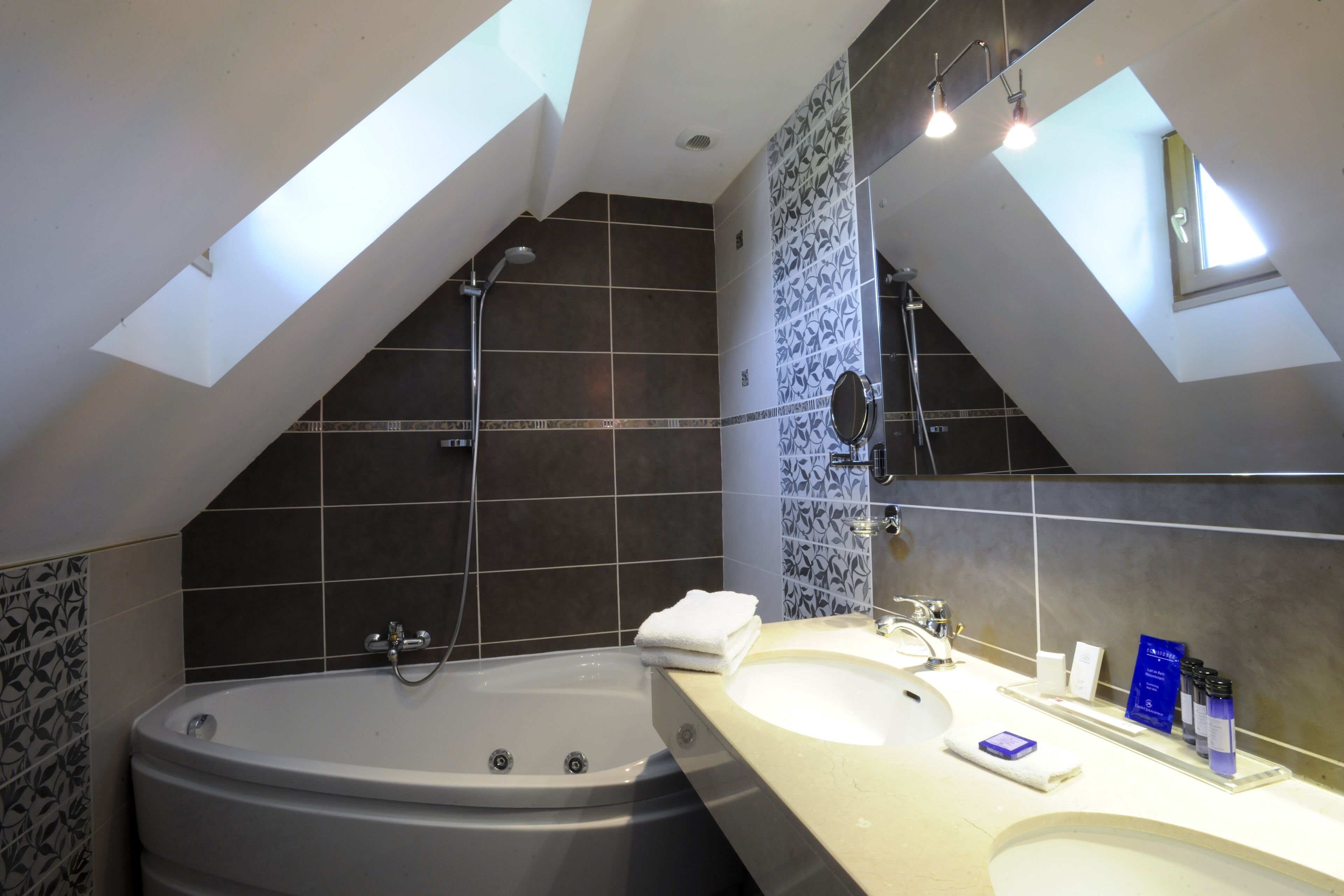 junior double suite | bathroom | designer toiletries, hair dryer, bathrobes, towels
