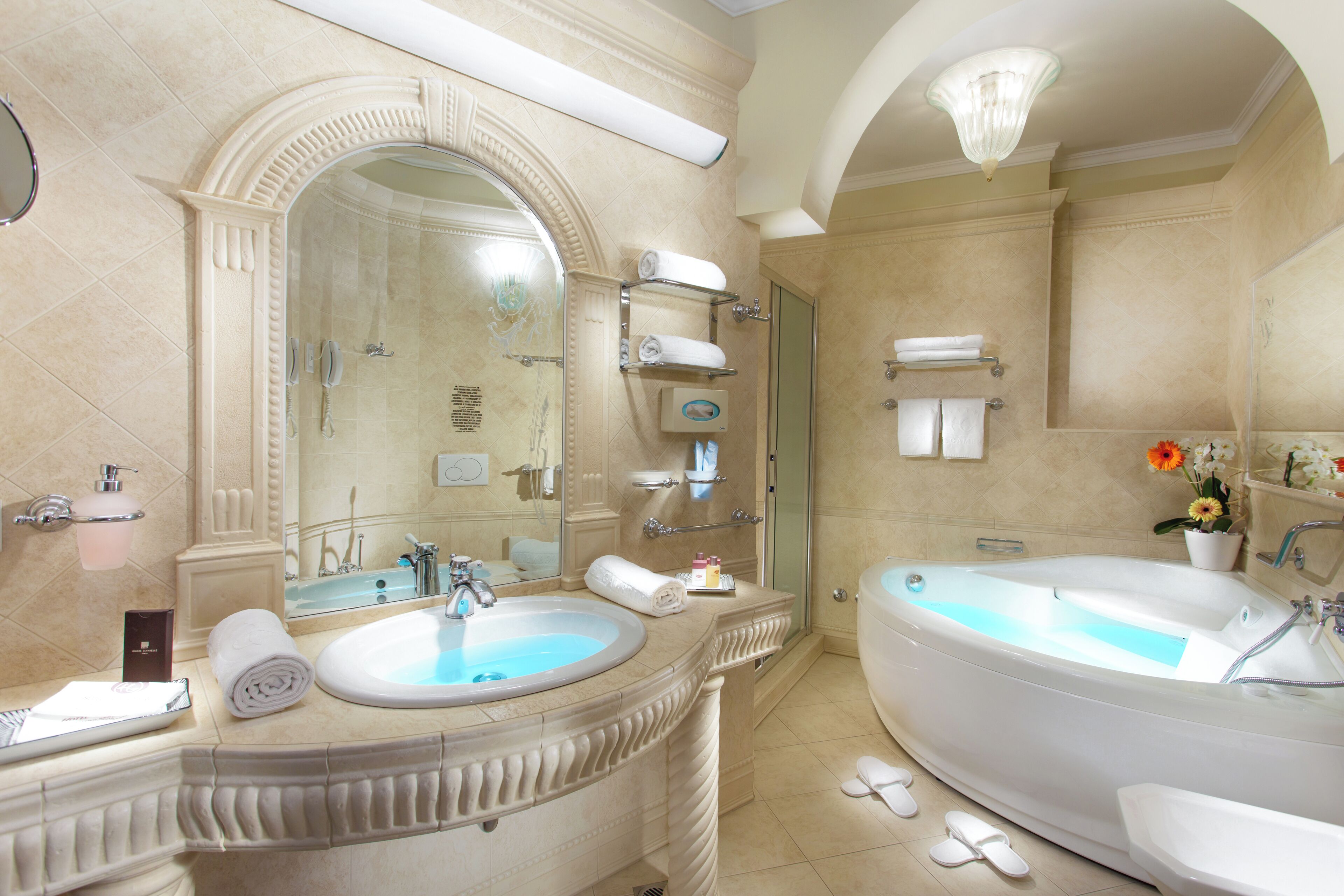 hair dryer, bidet, towels