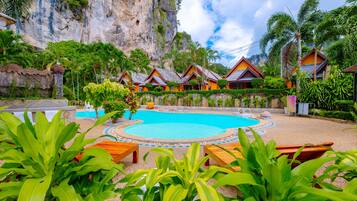 Outdoor pool, open 9:00 AM to 8:00 PM, sun loungers