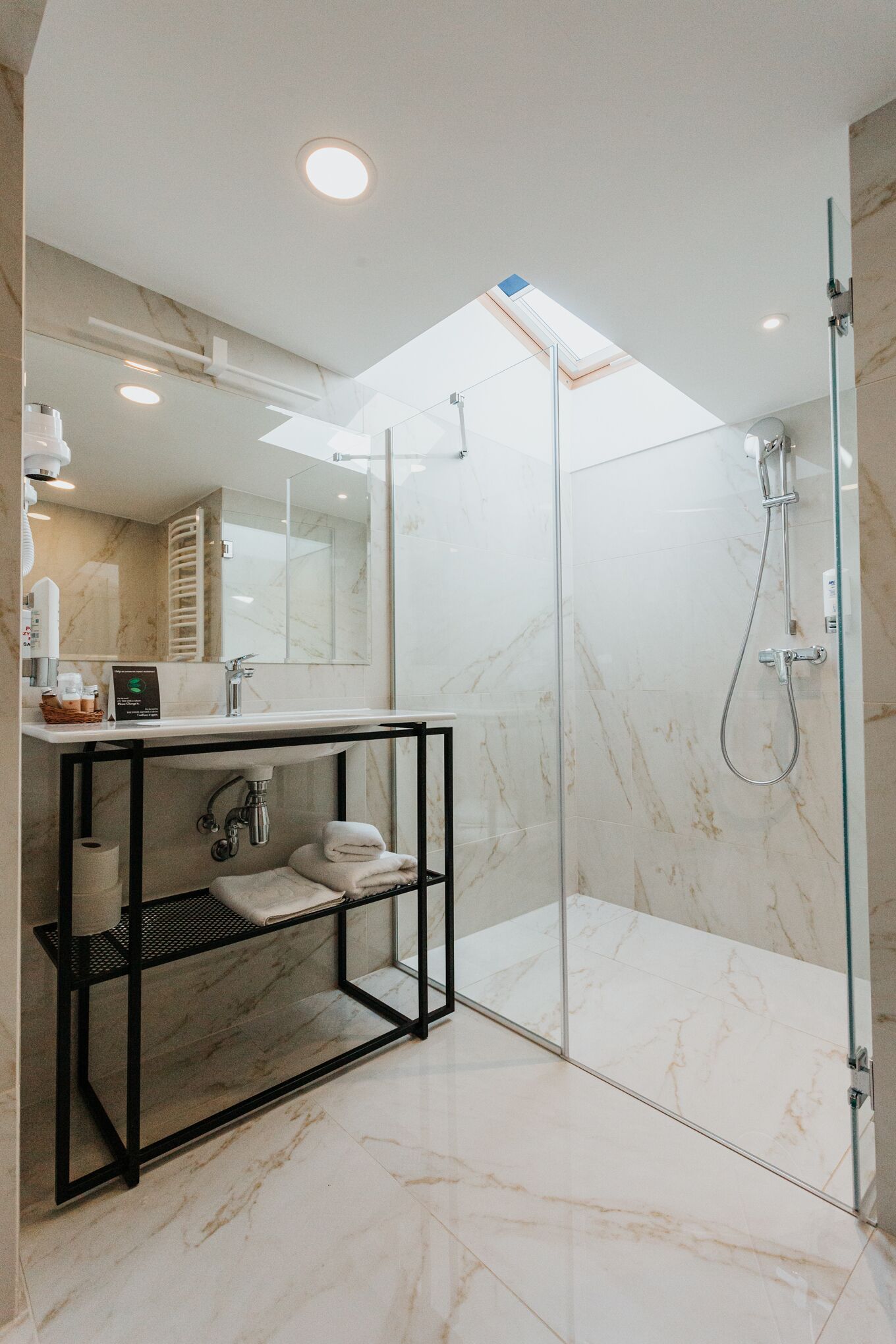 free toiletries, hair dryer, towels