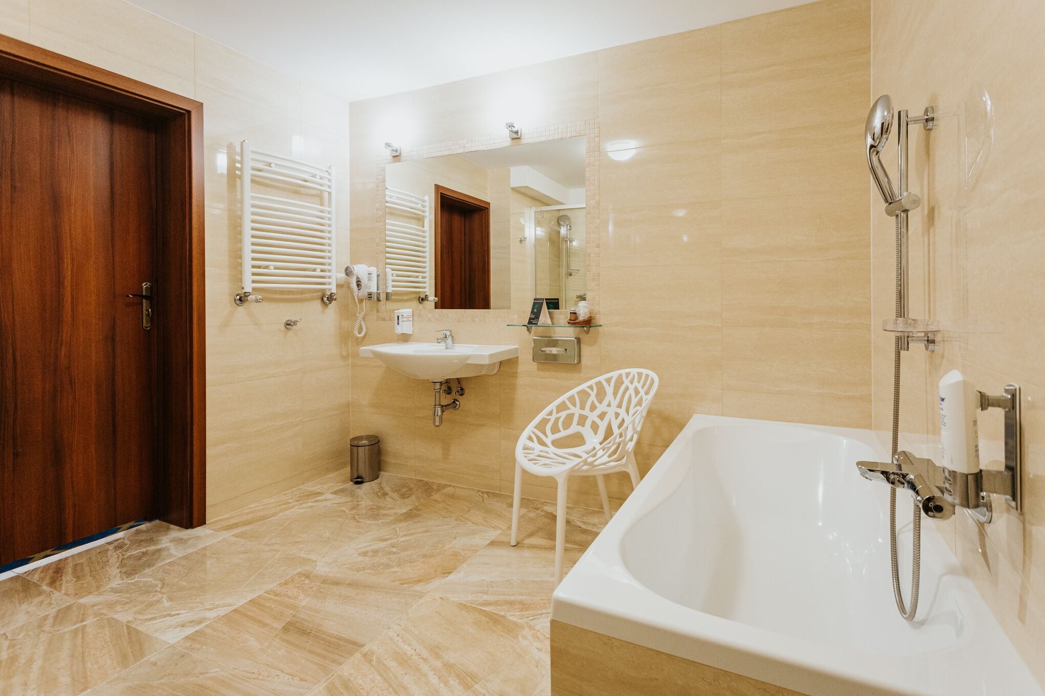 free toiletries, hair dryer, towels