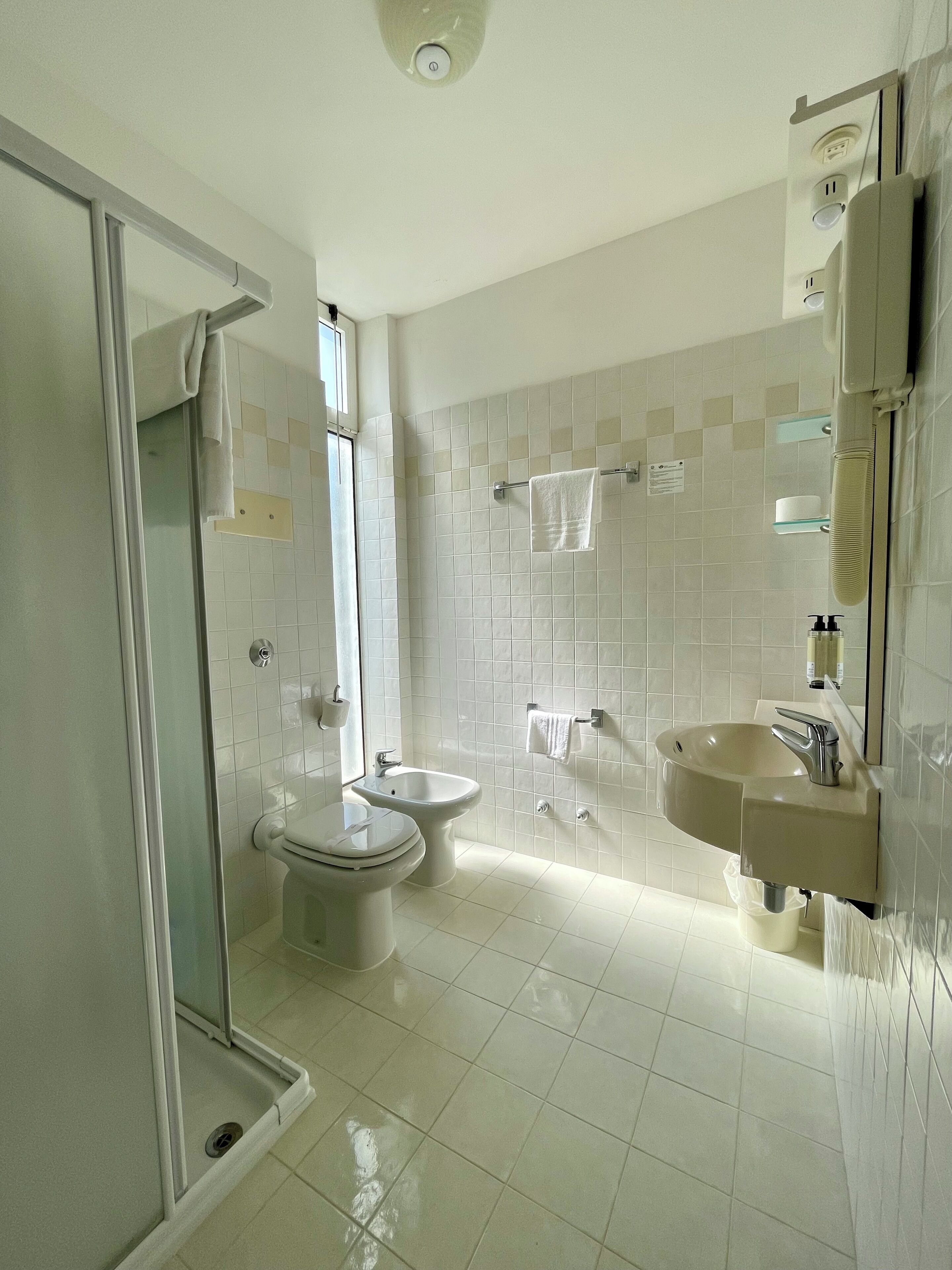 single room | bathroom | shower, hair dryer, slippers, bidet