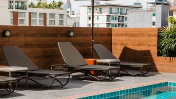 Outdoor pool, sun loungers
