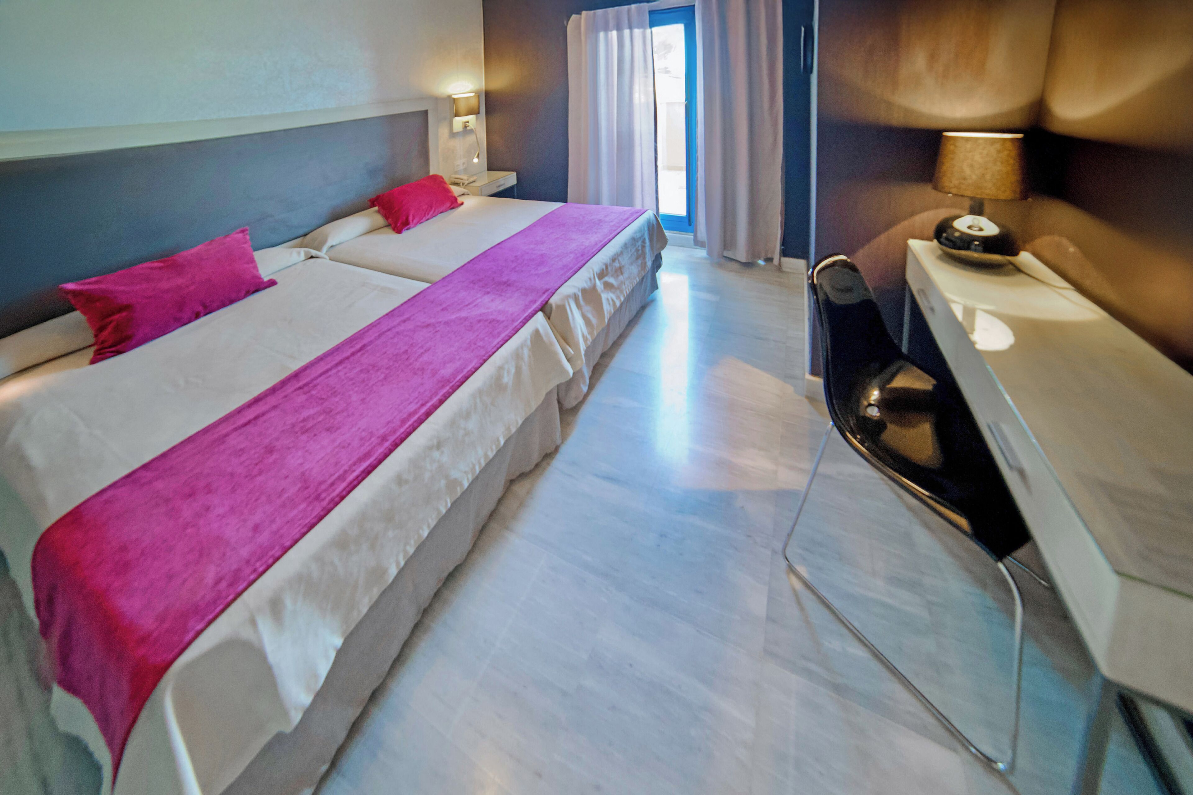 Desk, laptop workspace, blackout curtains, soundproofing