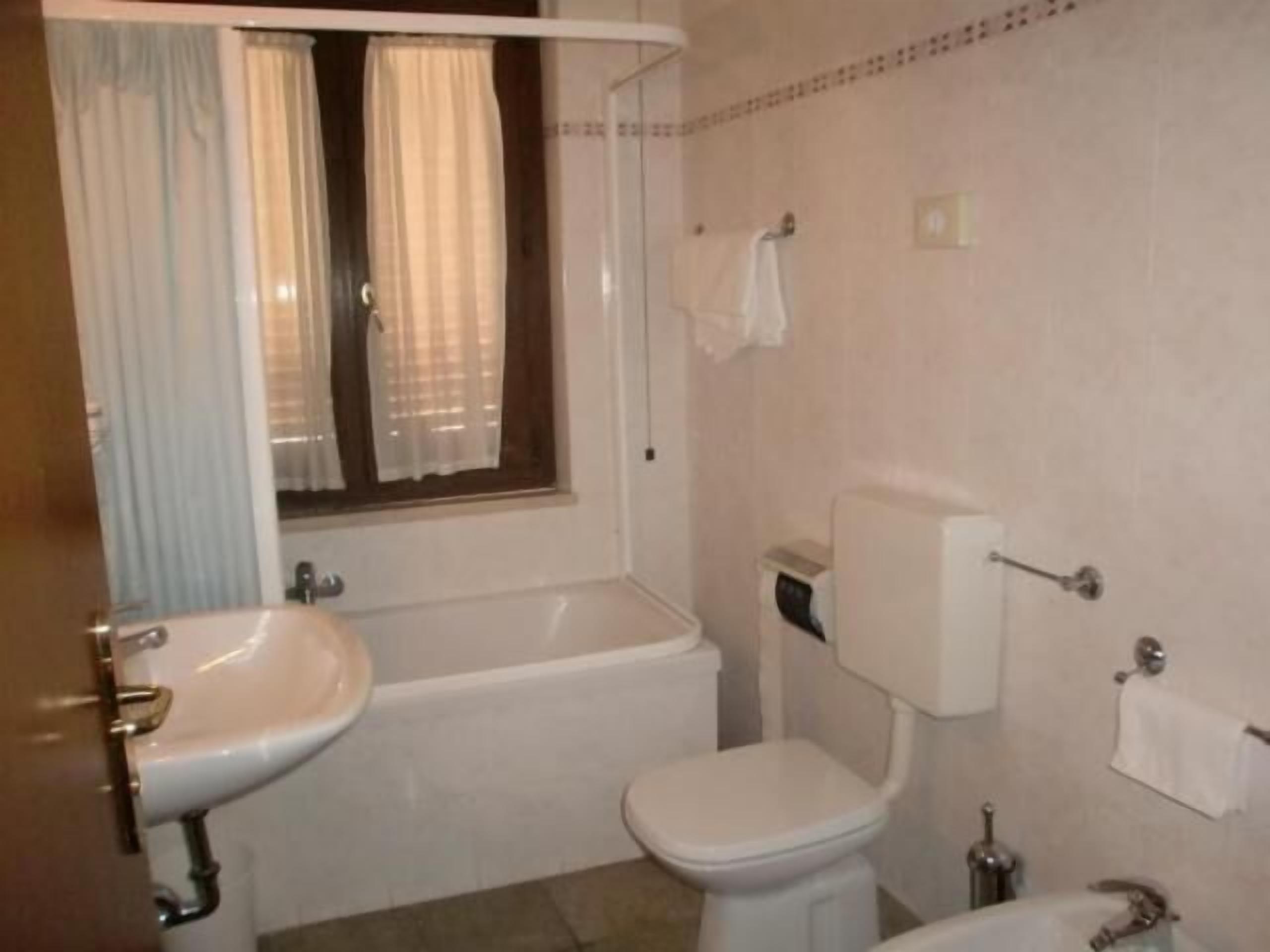 hair dryer, bidet, towels