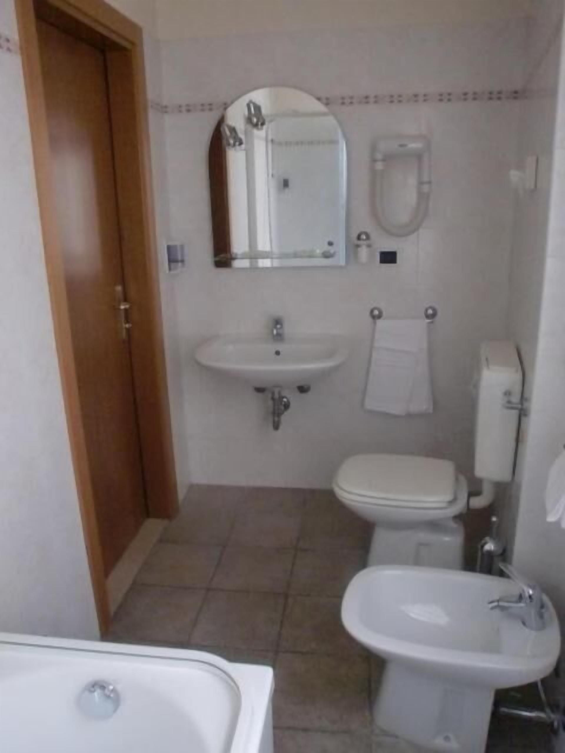 hair dryer, bidet, towels