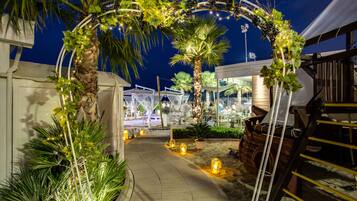 Private beach, white sand, free beach cabanas, sun loungers