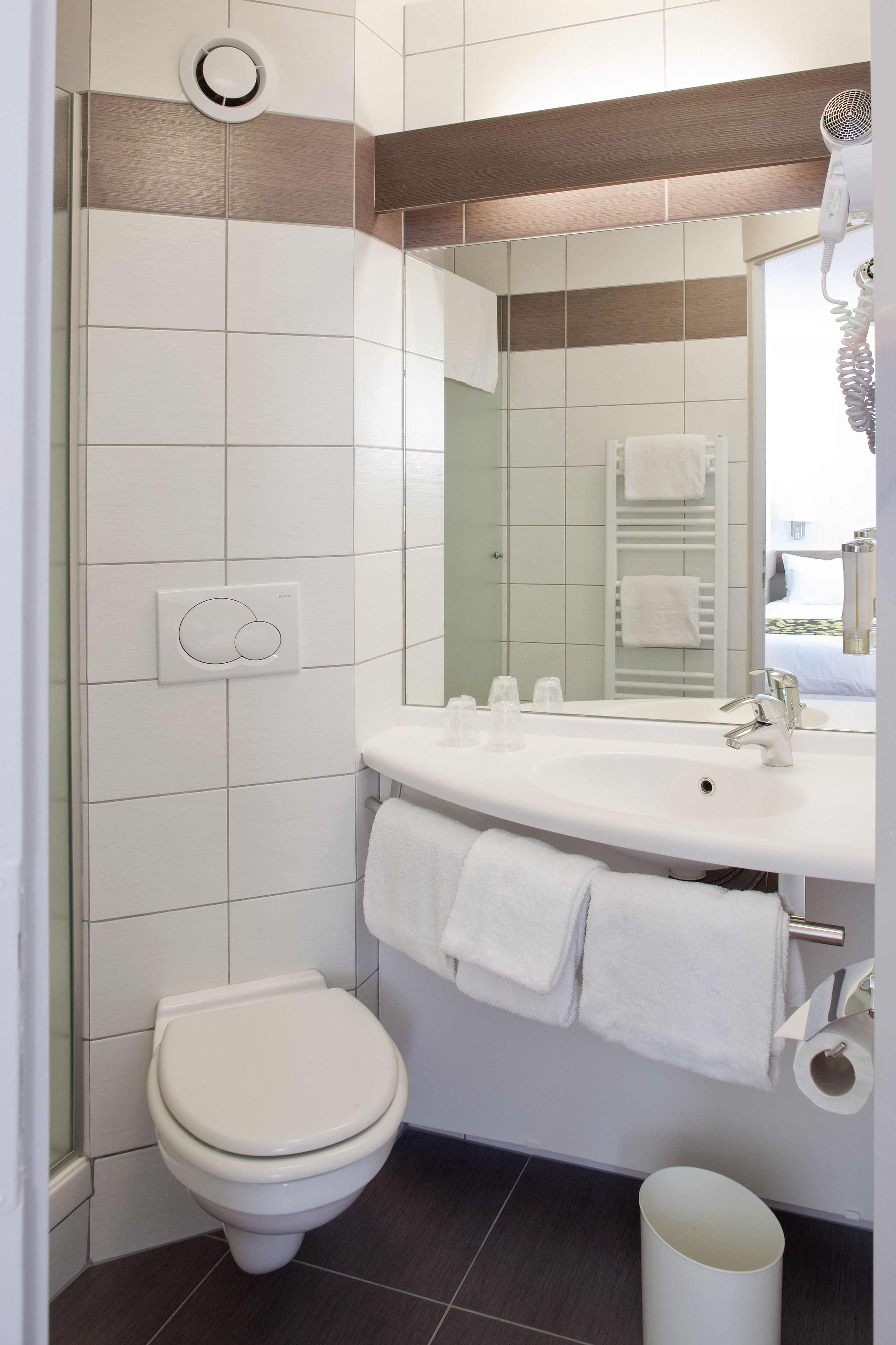 shower, eco-friendly toiletries, hair dryer, towels