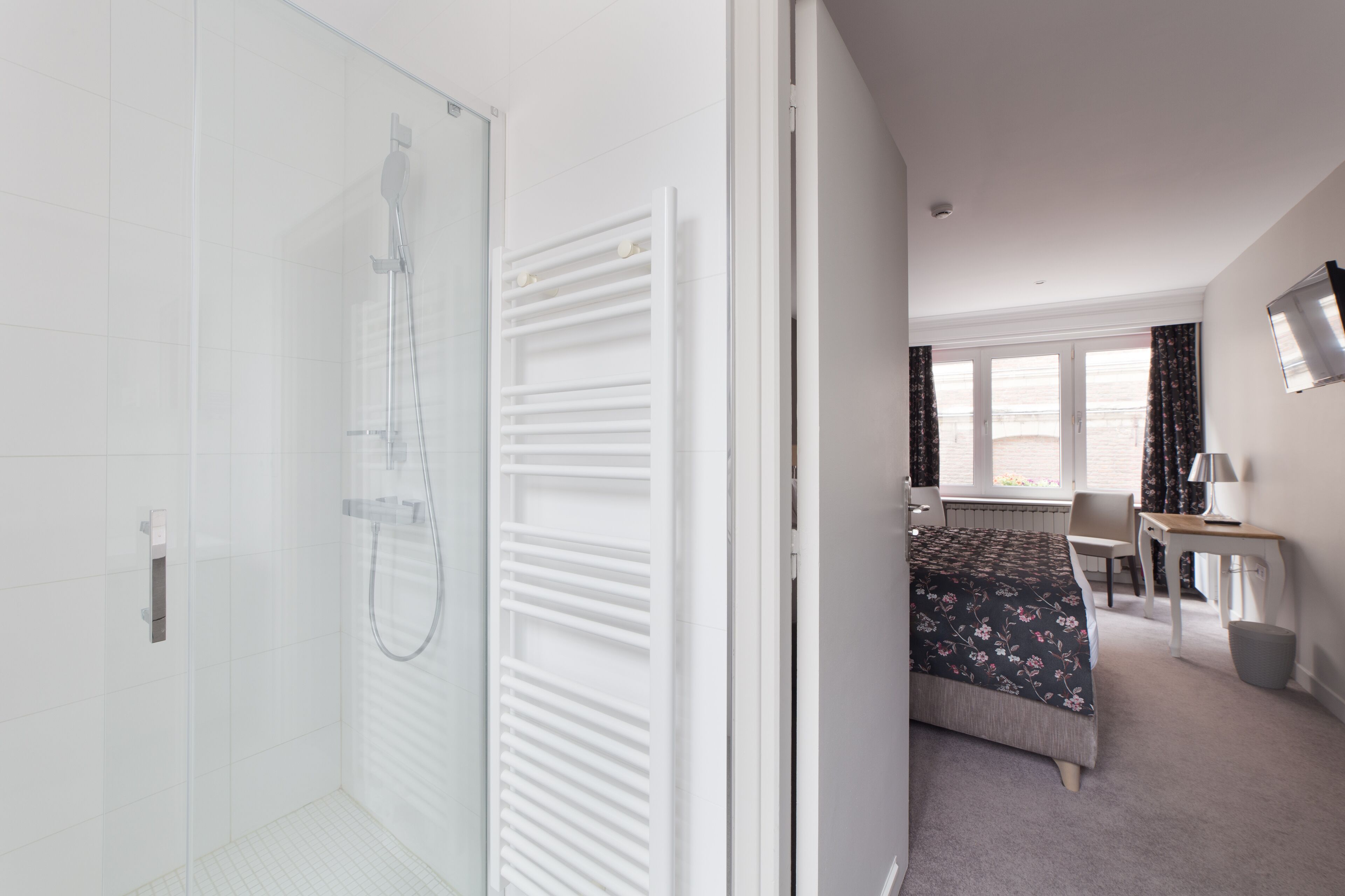 rainfall showerhead, free toiletries, hair dryer, bathrobes