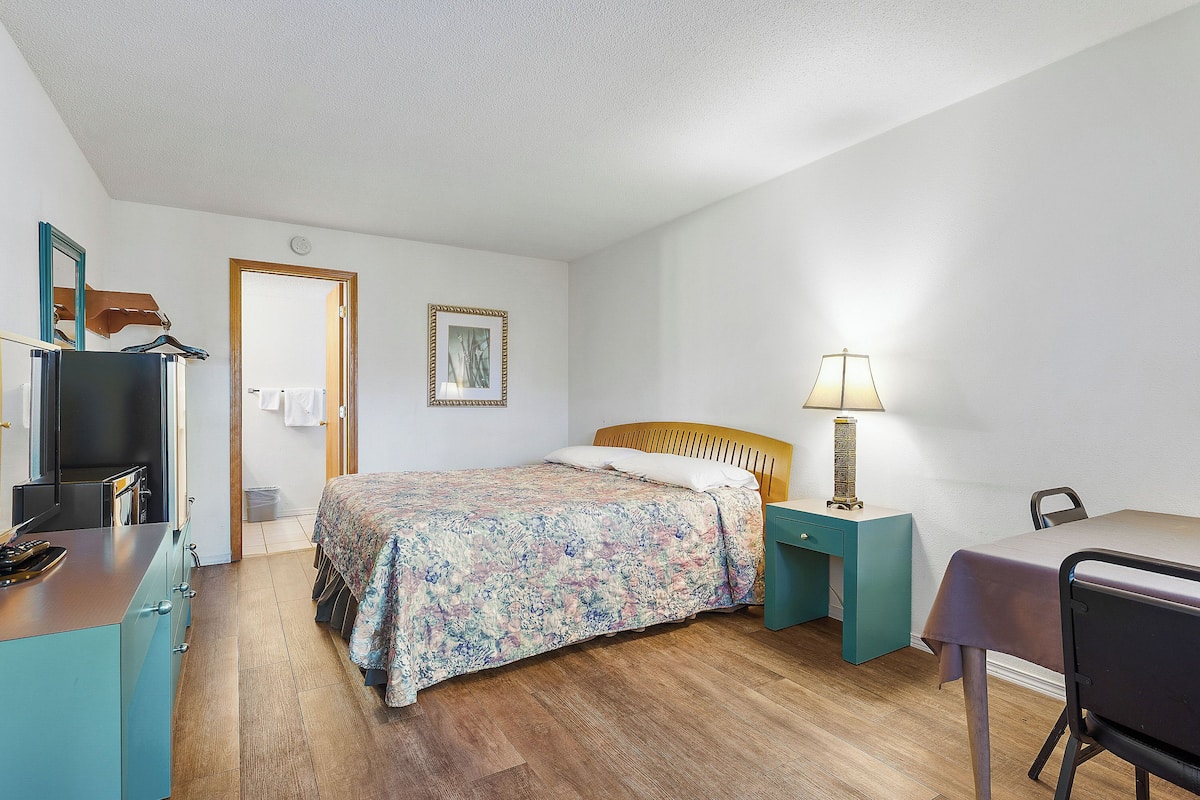 Habitación económica, 1 cama Queen size | Escritorio, tabla de planchar con plancha, wifi gratis y ropa de cama