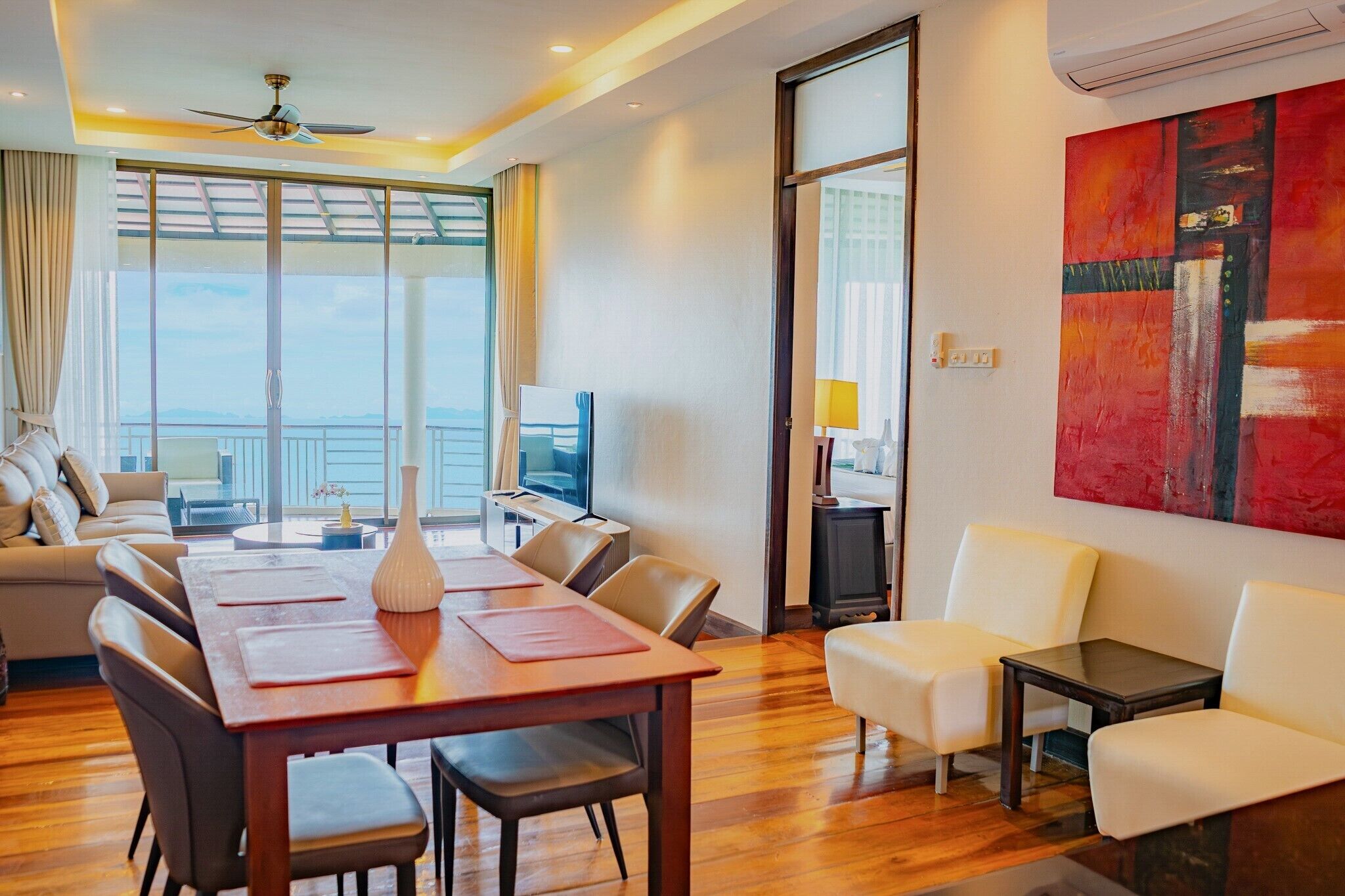 sunset 2 bedroom penthouse | living area | 40-inch tv with digital channels