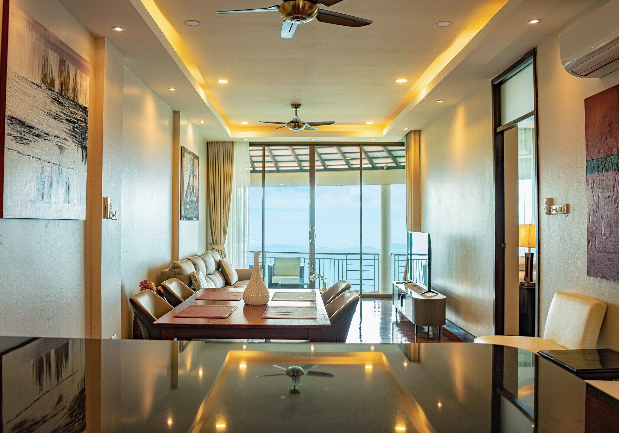 sunset 2 bedroom penthouse | living area | 40-inch tv with digital channels
