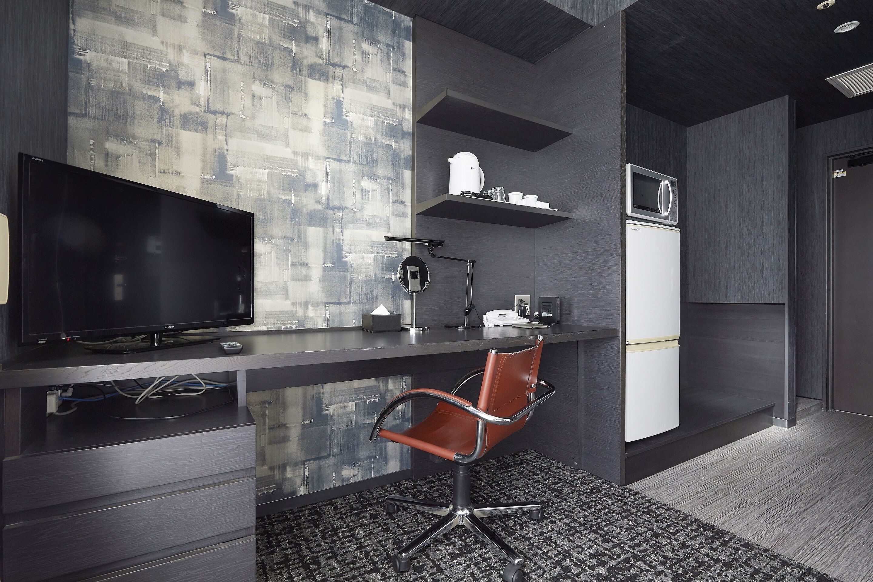 premium bedding, down duvets, desk, blackout curtains