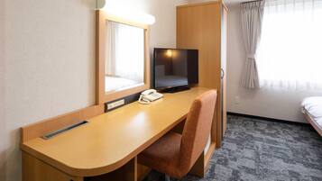 Premium bedding, desk, blackout curtains, soundproofing
