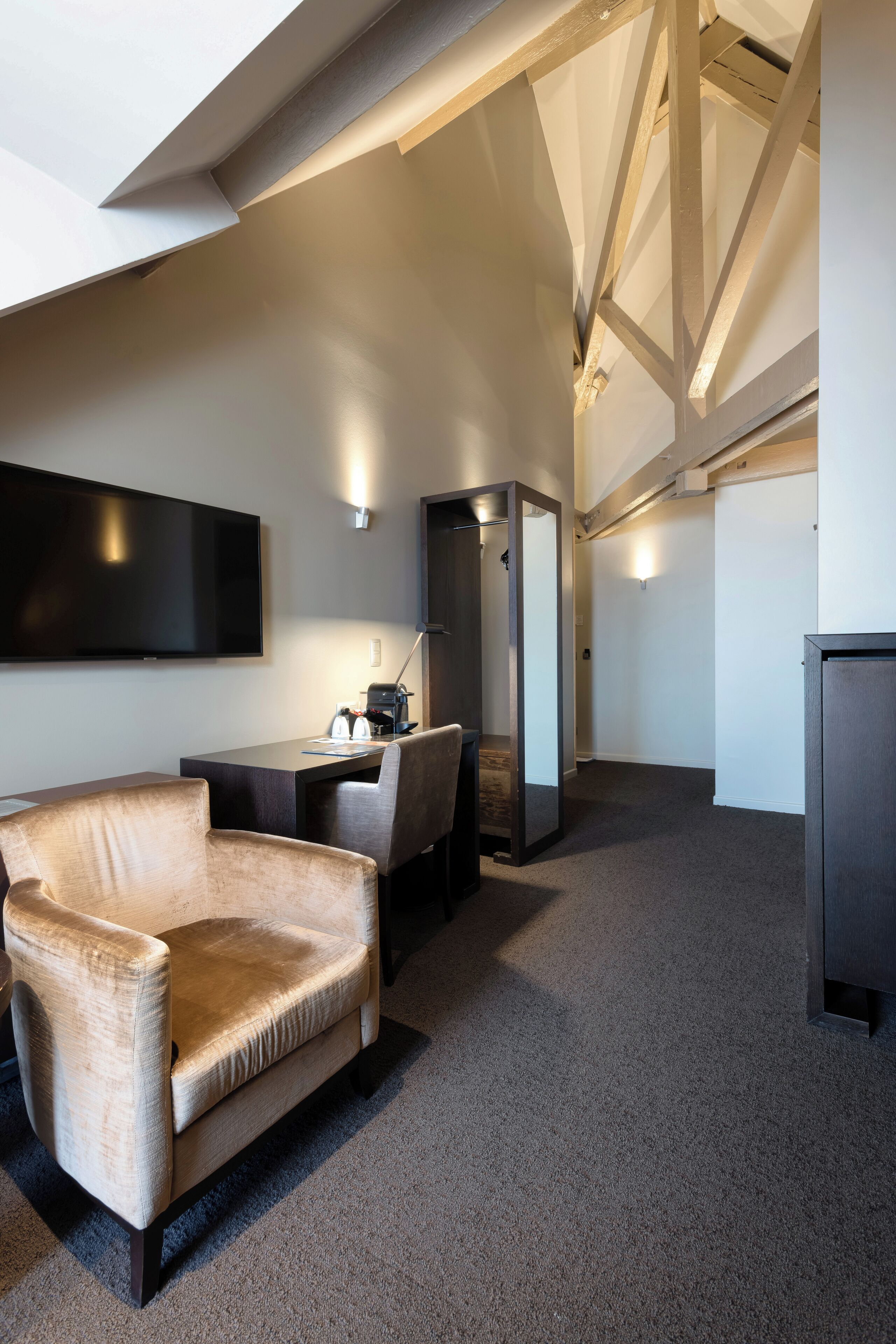 comfort double room | in-room safe, desk, laptop workspace, iron/ironing board