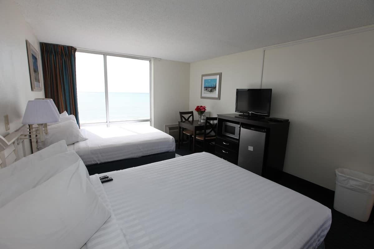 Economy Single Room, 2 Queen Beds, Beach View, Oceanfront | Desk, blackout drapes, free WiFi, bed sheets
