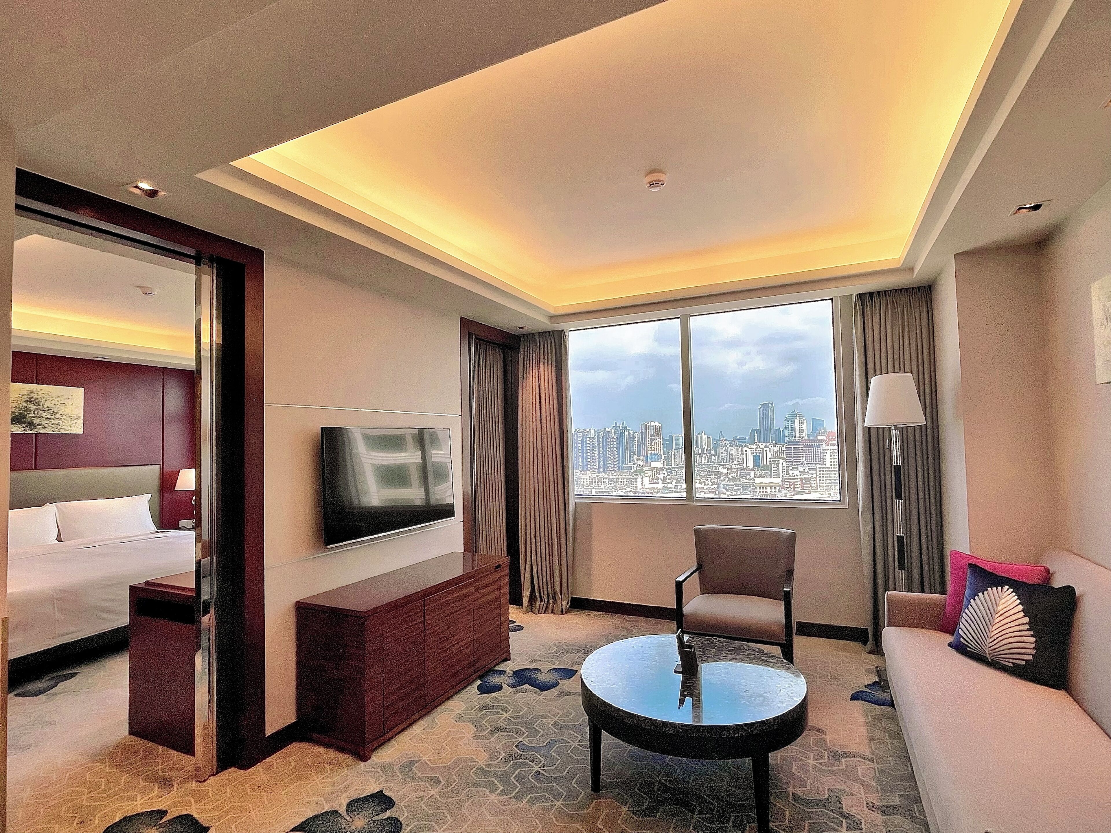 executive city view suite | down duvets, in-room safe, desk, laptop workspace