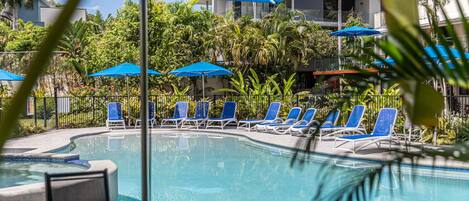 Outdoor pool, sun loungers