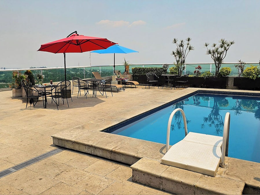 Outdoor pool, pool umbrellas