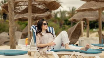 Private beach, sun loungers, beach umbrellas, beach towels