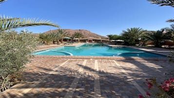 Indoor pool, outdoor pool, sun loungers