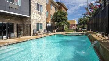 Outdoor pool, pool umbrellas, pool loungers