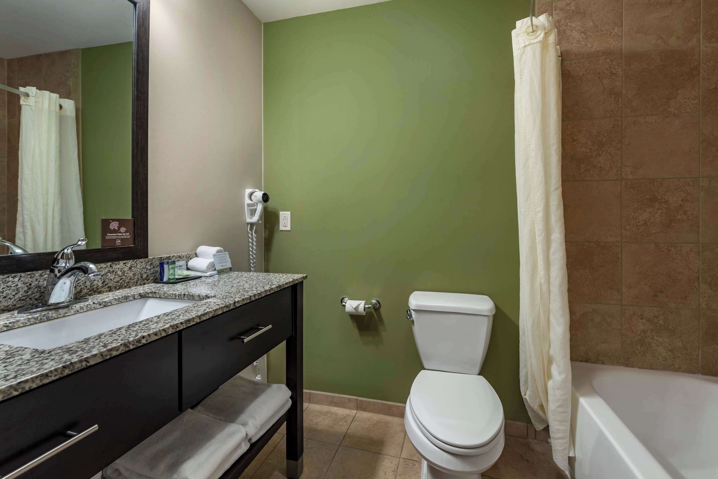 A bathroom with a sink, mirror, toilet, and bathtub.