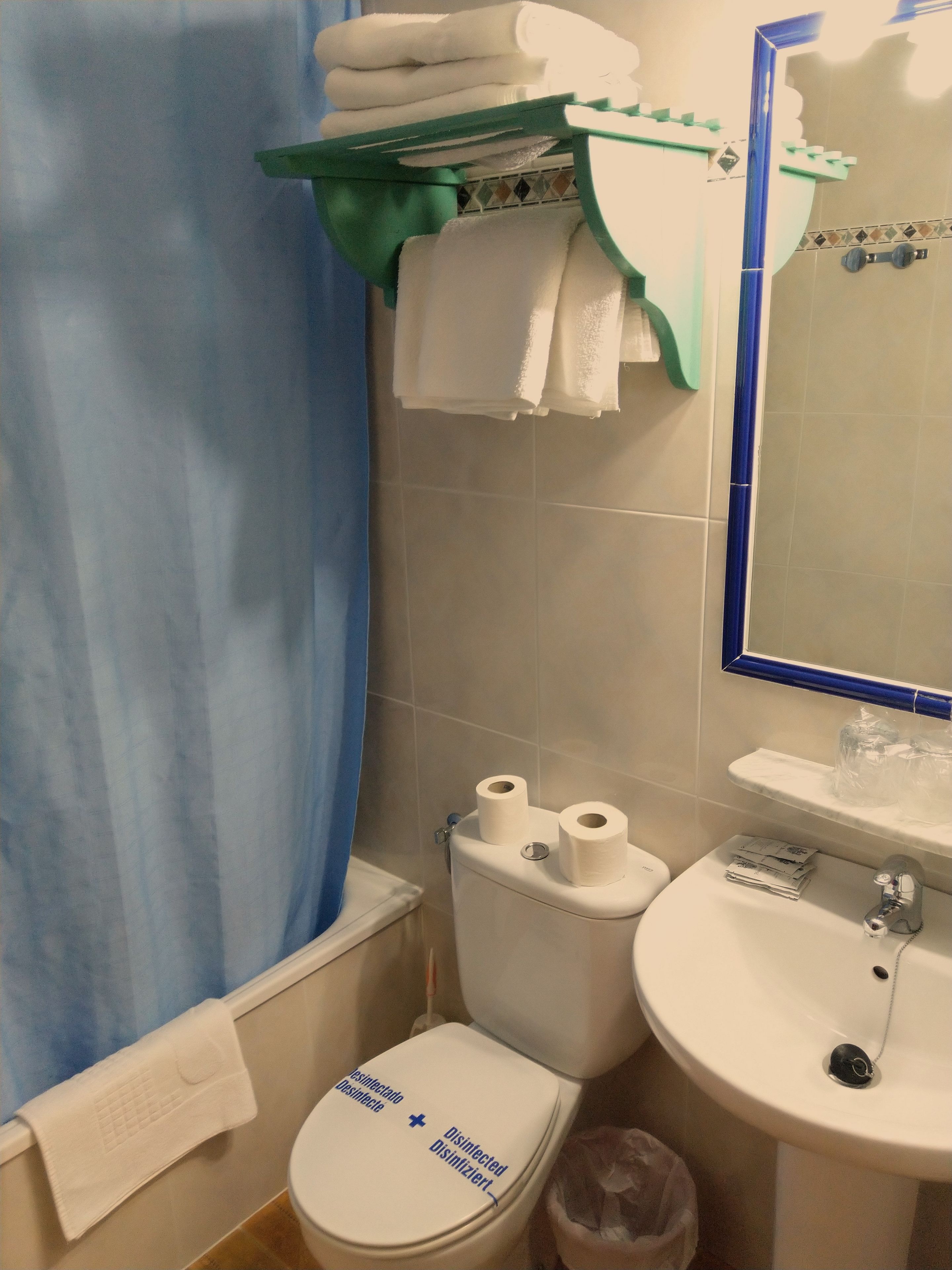 A bathroom with a toilet, sink, and a towel rack.