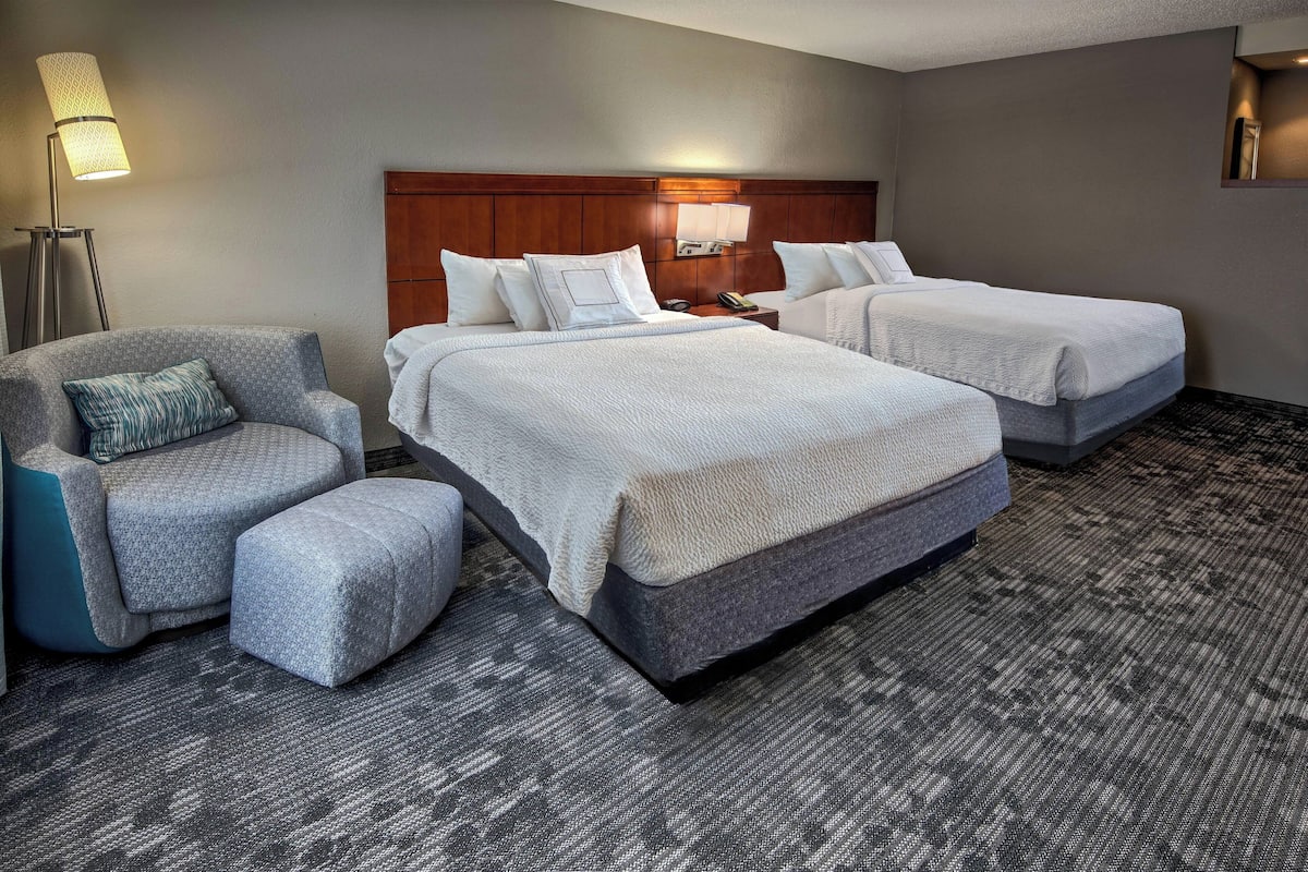 hypo-allergenic bedding, desk, laptop workspace, iron/ironing board