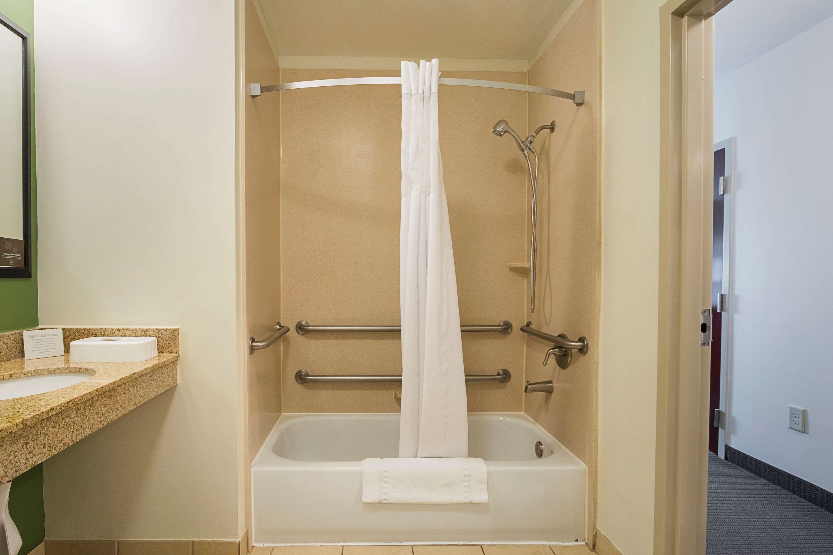 standard room, 2 queen beds, accessible, non smoking | bathroom | combined shower/bathtub, free toiletries, hair dryer, towels