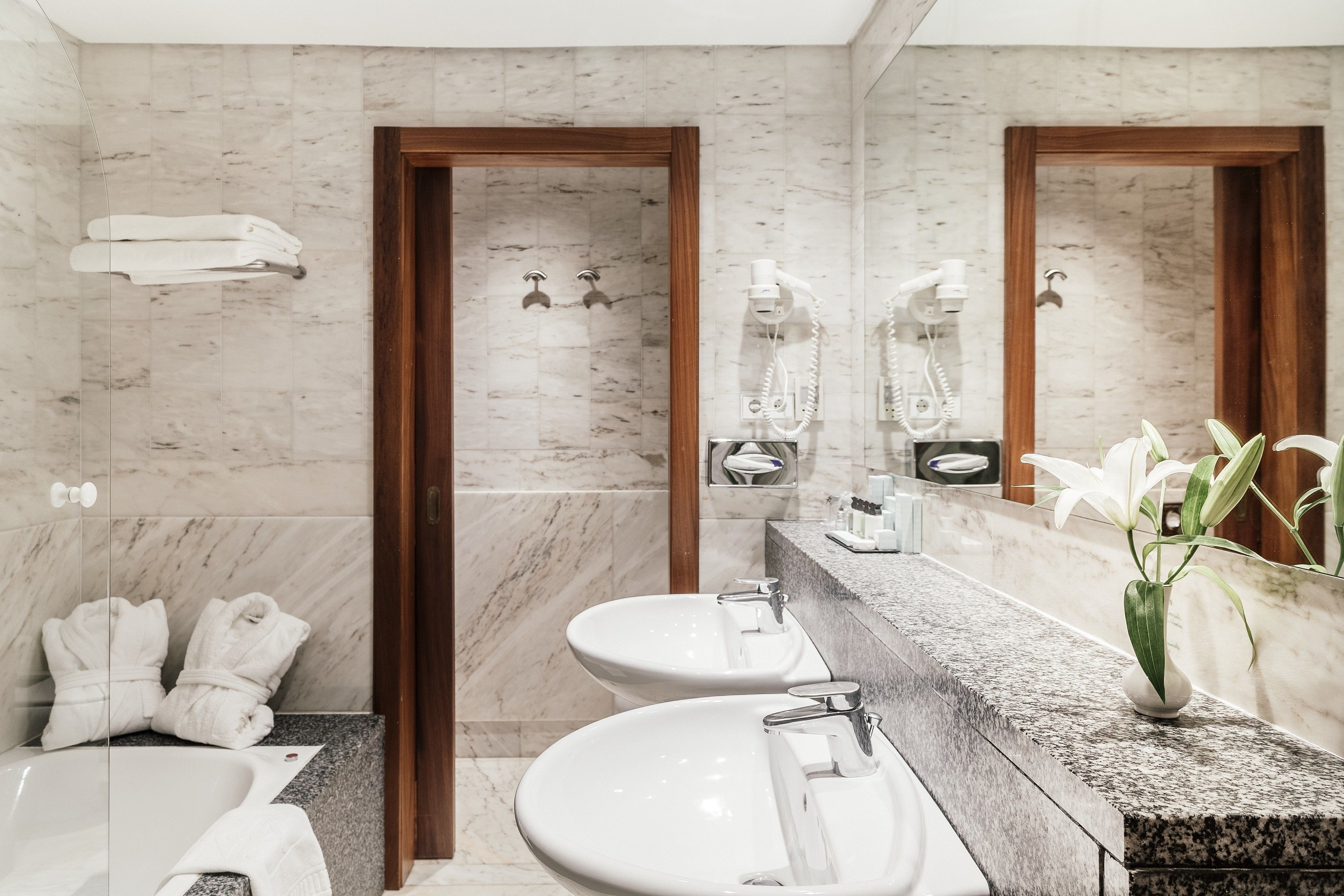 free toiletries, hair dryer, towels