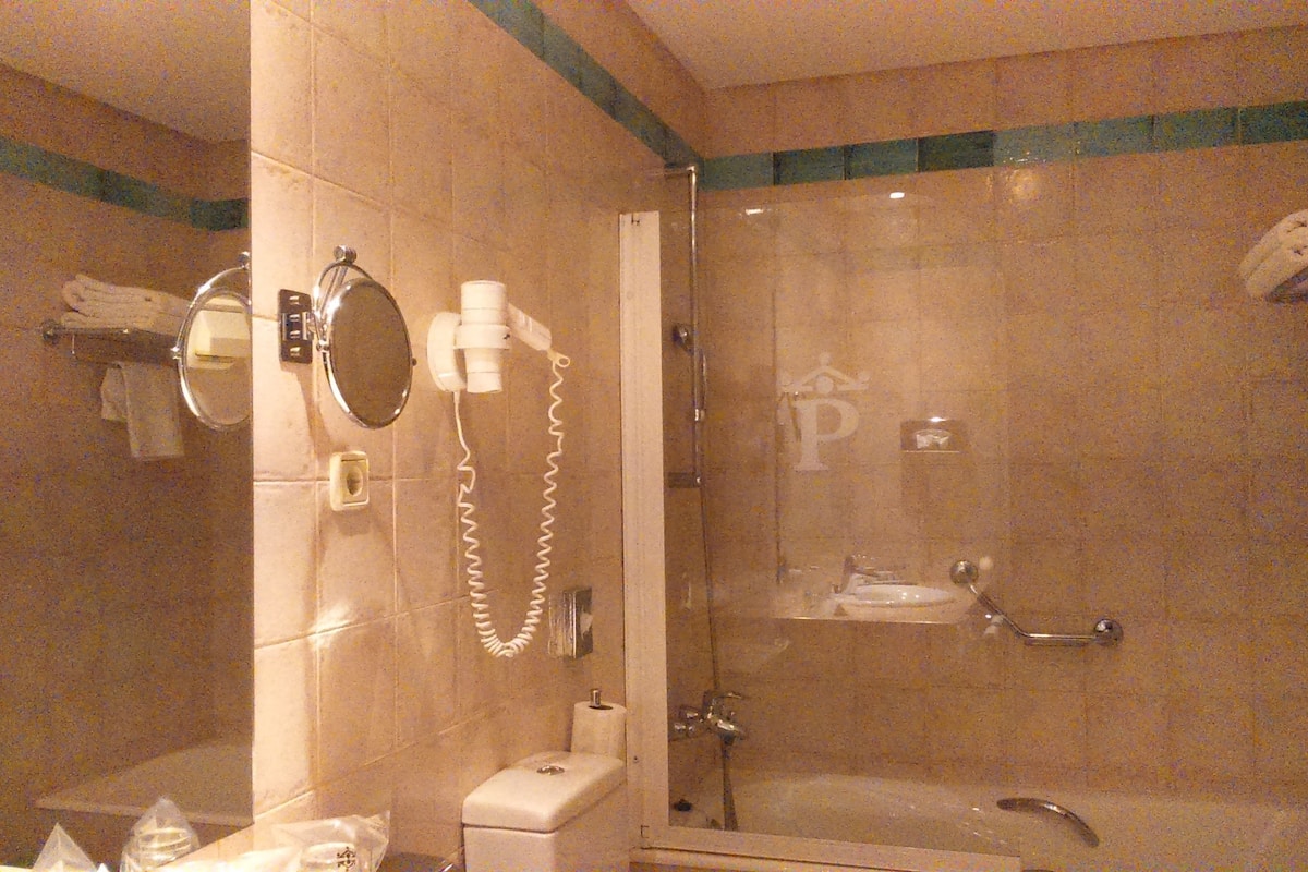 free toiletries, hair dryer, bidet, towels