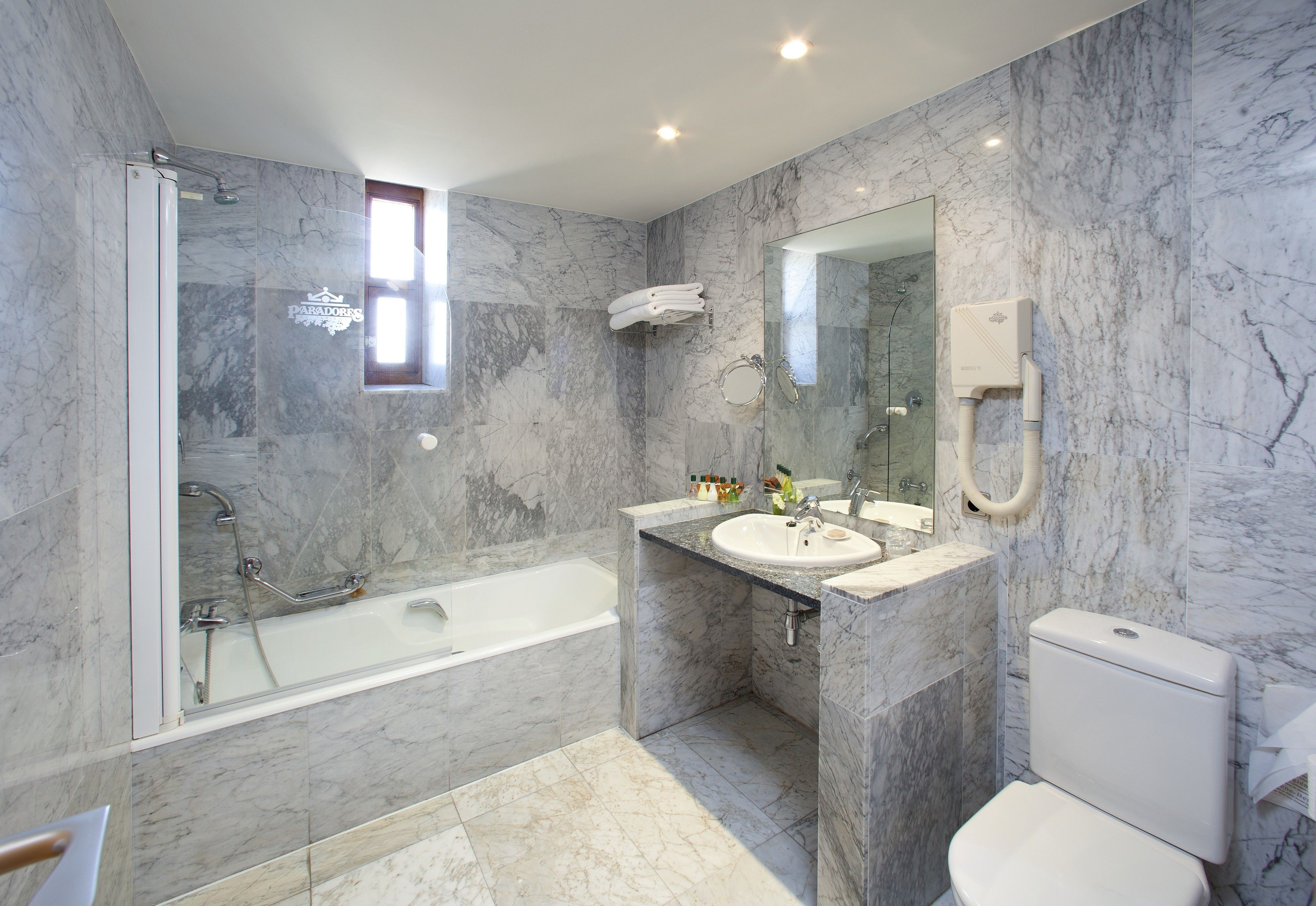 free toiletries, hair dryer, towels