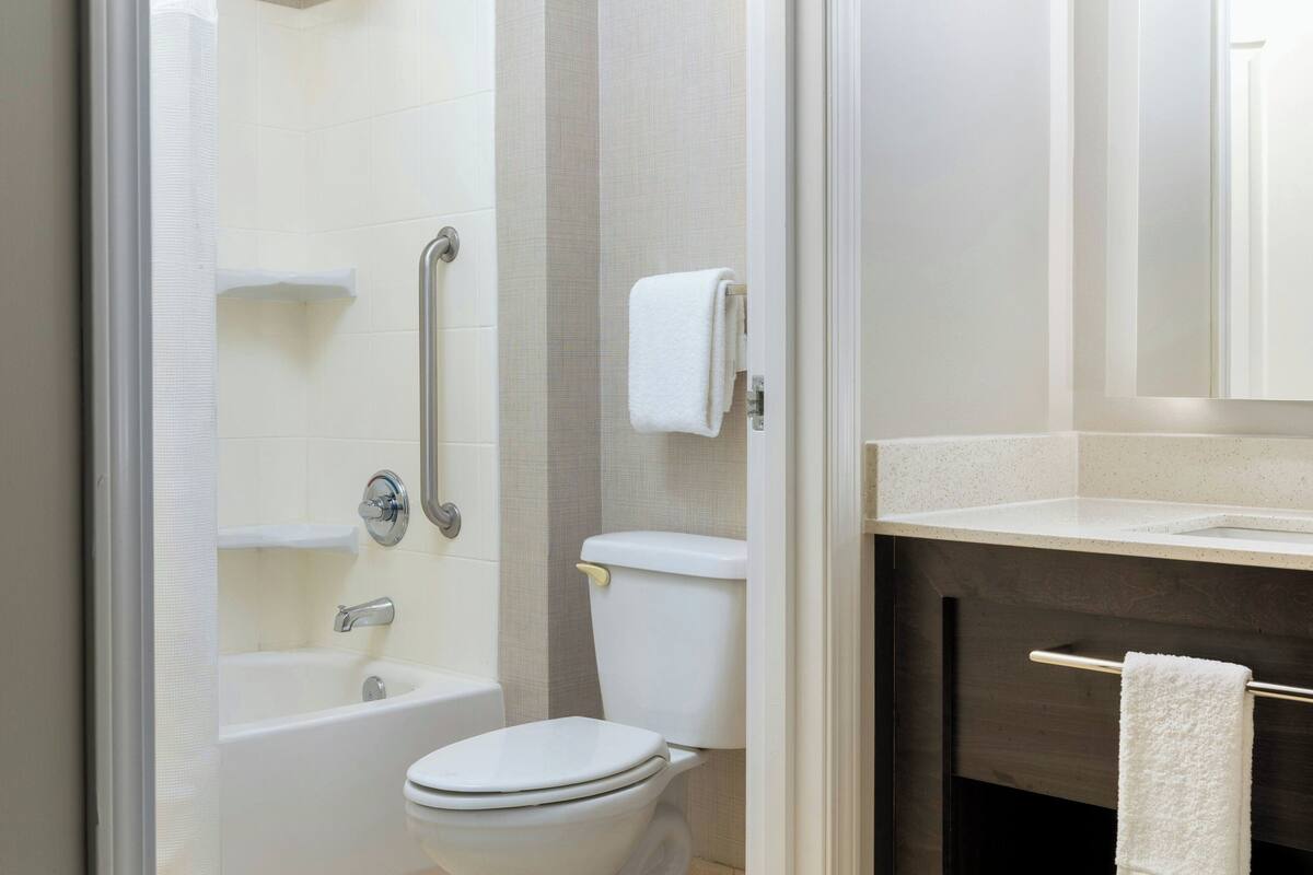 free toiletries, hair dryer, towels